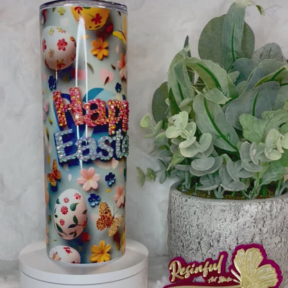Happy Easter 20oz Rhinestone Skinny Tumbler